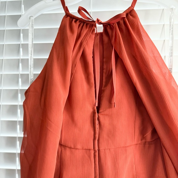 NWT David's Bridal Sienna orange high neck long chiffon dress size 10 - Picture 3 of 15